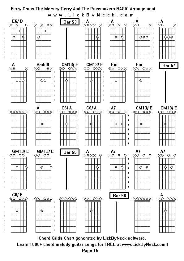 Chord Grids Chart of chord melody fingerstyle guitar song-Ferry Cross The Mersey-Gerry And The Pacemakers-BASIC Arrangement,generated by LickByNeck software.